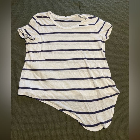 Madewell Women's Striped White and Navy Asymmetrical Top - Picture 4 of 5